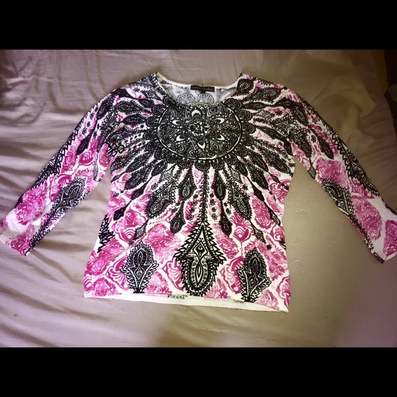 Pink/white/black patterned Evening blouse - Picture 2 of 4